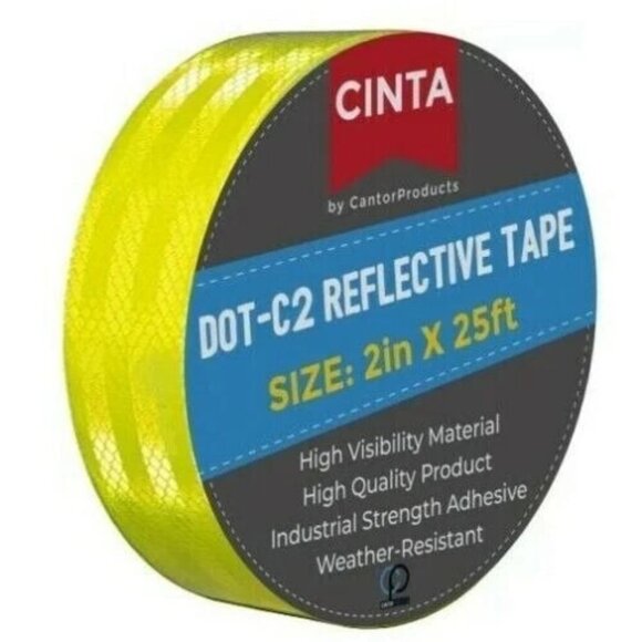 Reflective Tape 2in X 25ft Yellow DOT-C2 Safety Fluorescent Night Shine Trailers - Picture 1 of 5
